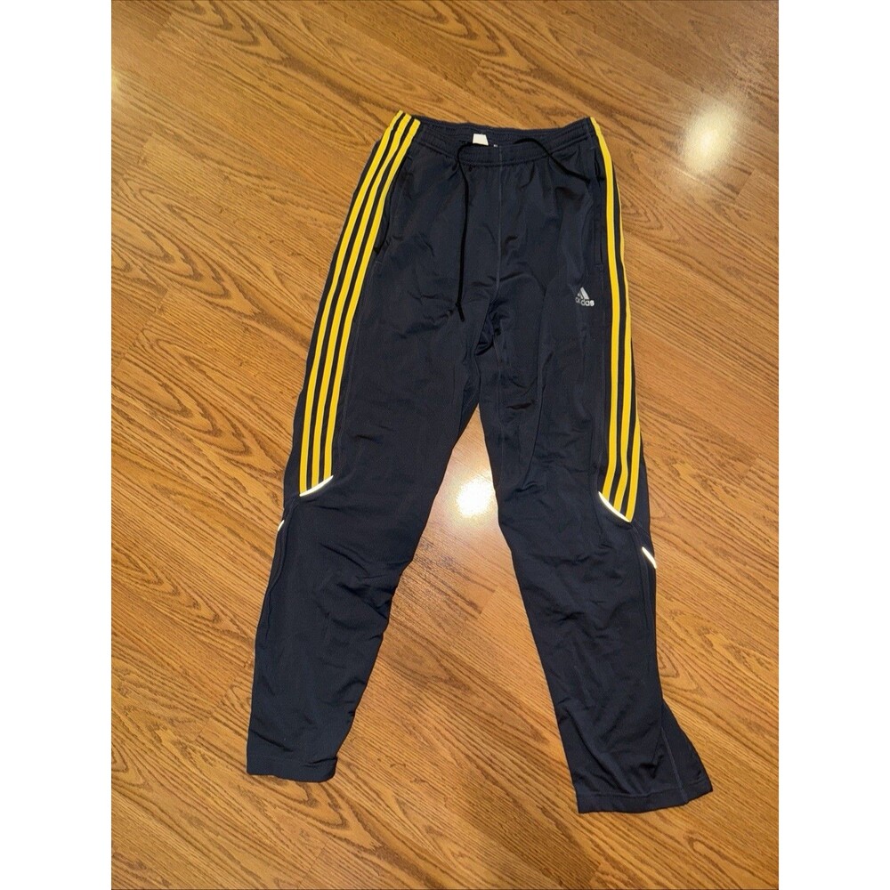 Adidas Pants Grey Yellow Stripes Mens Small Stretch Ankle Zip Run Lightwt Climat